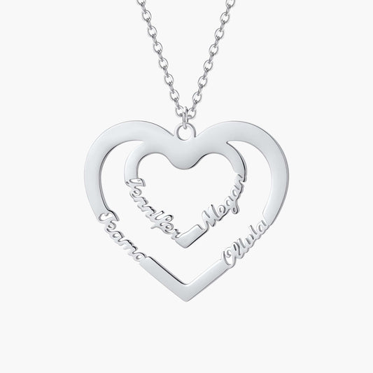 Double Heart Quad Name Necklace