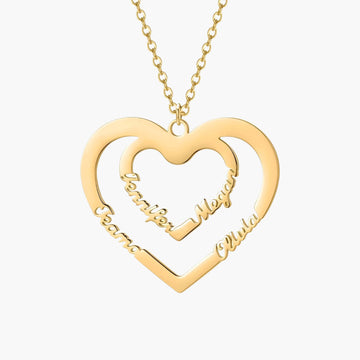 Double Heart Quad Name Necklace