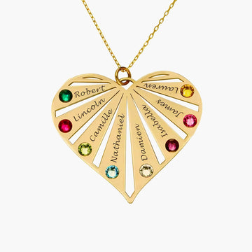 Name Heart Necklace with Birthstones