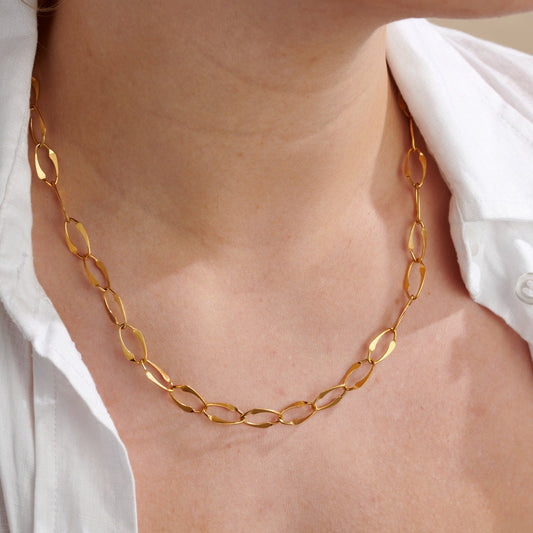 Large Hammered Link Chain Necklace